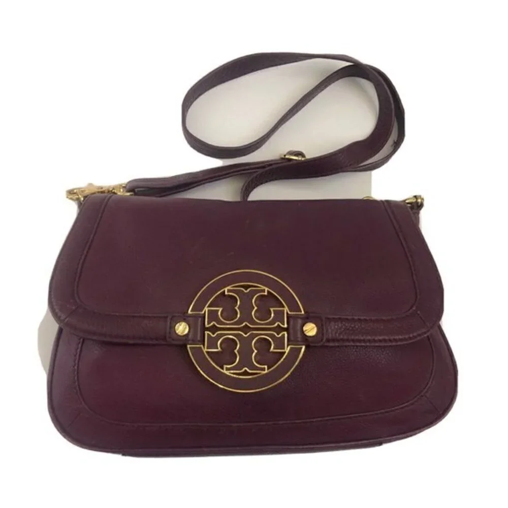 Tory Burch  Handbag Crossbody  Leather plum Burgandy Purse Shoulderbag fully lin